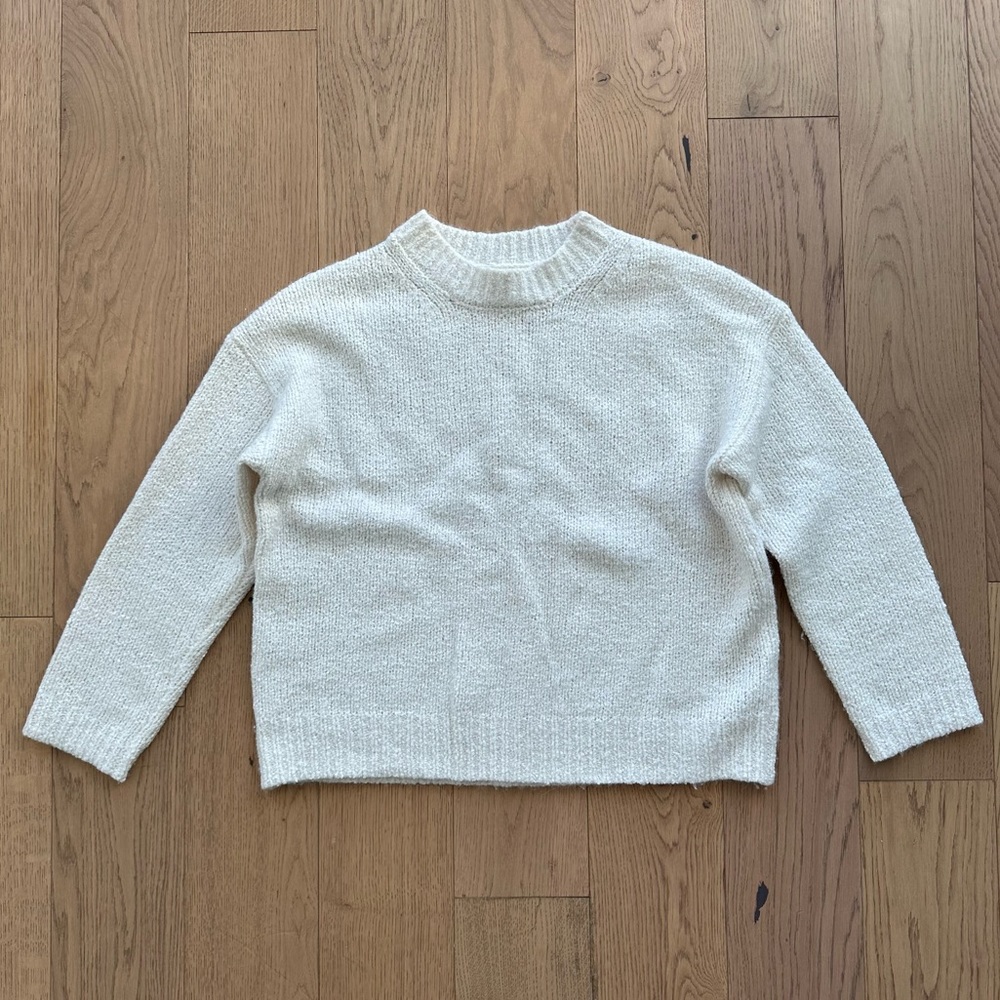 Massimo Dutti Crew Neck Chunky Knit Sweater in Off-White